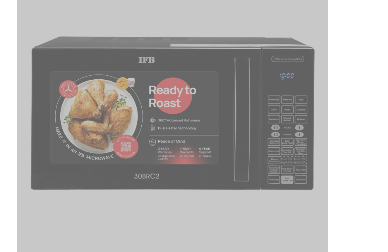 IFB 30L Convection Microwave Oven with 101 Standard Cook Menus (30BRC2, Black, 360 Degree Motorized Rotisserie, Weight Defrost, Steam Clean, Grill & 4 combi cook modes, 10 Power Levels)